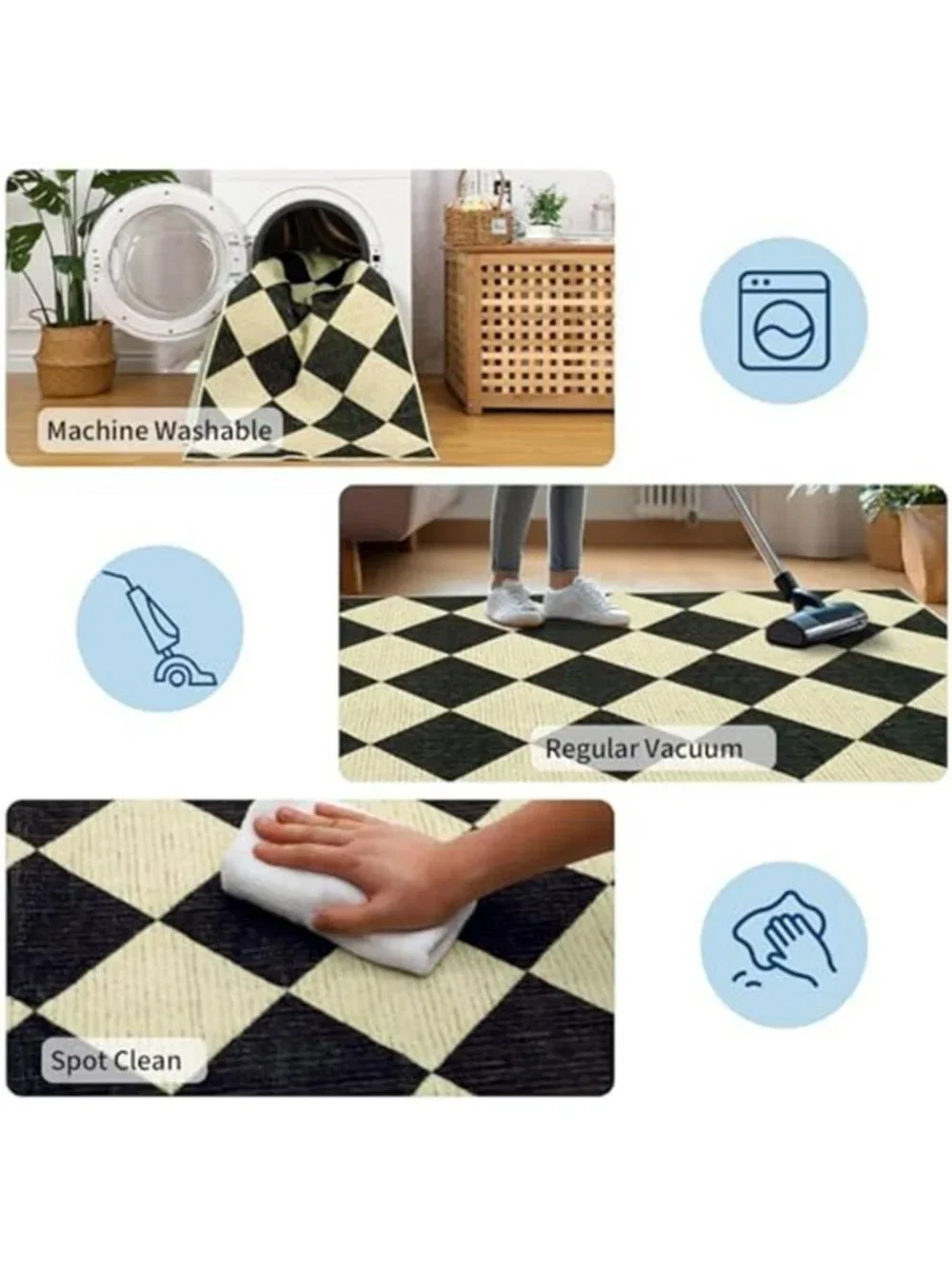 5x7 Modern Checkered Area Rug, Geometric Farmhouse Washable Rug